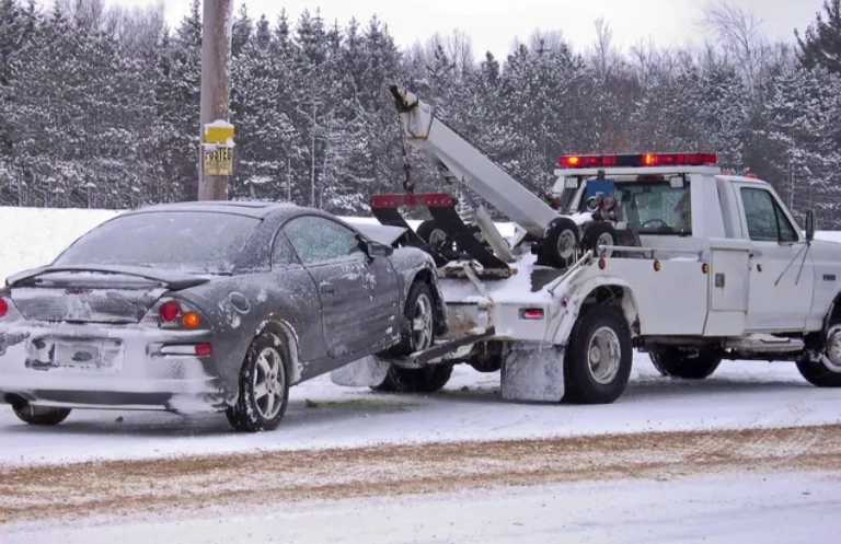 Towing Van Carrying the Accident Car